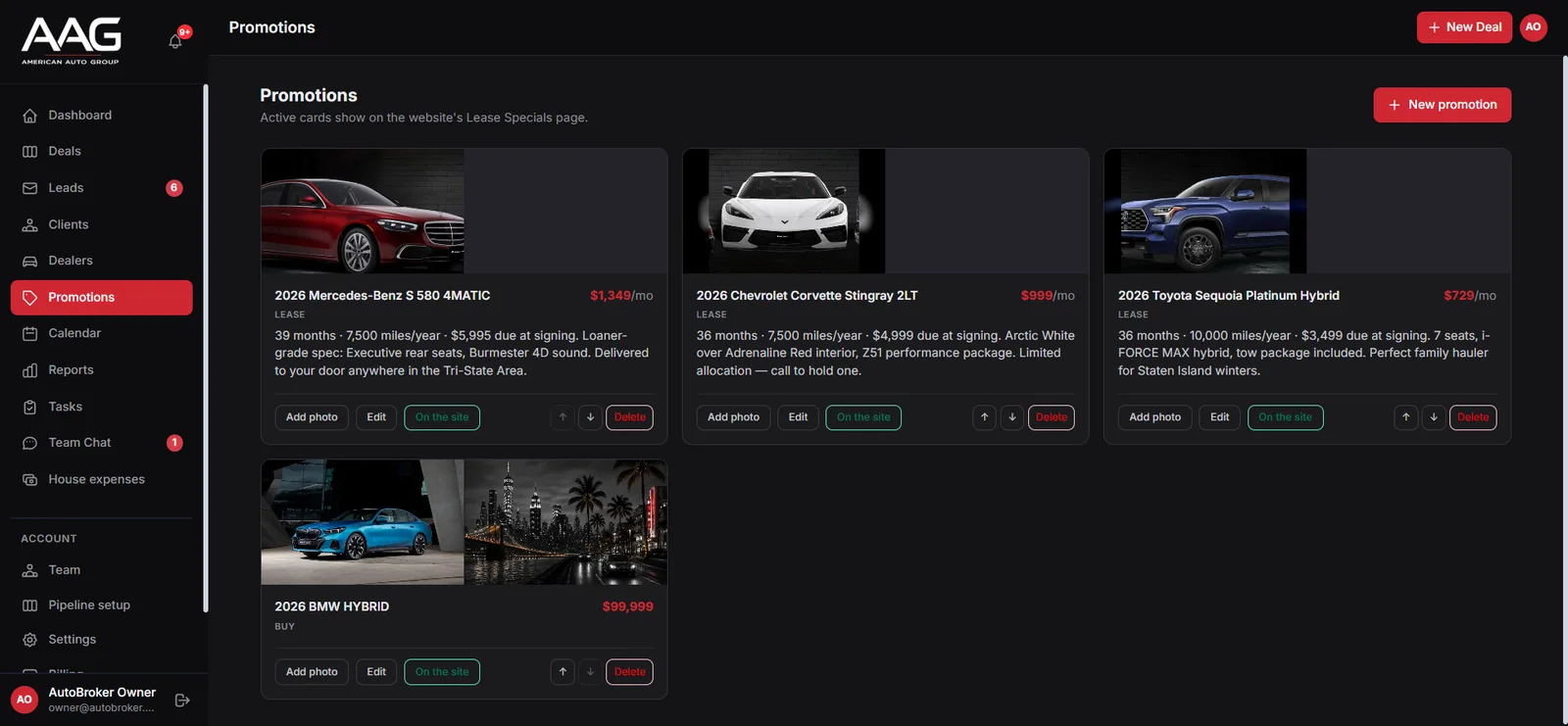 The promotions screen inside the CRM, where offers are authored