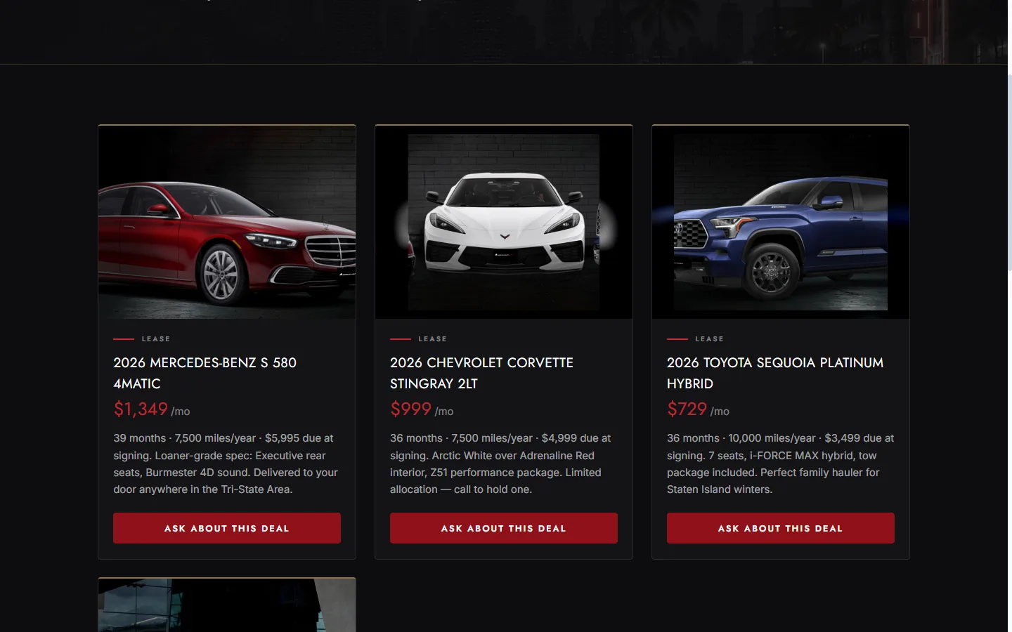 The specials page on the public site, rendered from the CRM's promotions